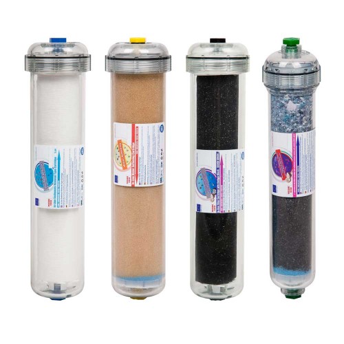 Set filtre pentru Aquafilter EXCITO-CL, 4 cartuse de schimb, inline, cu carcasa transparenta