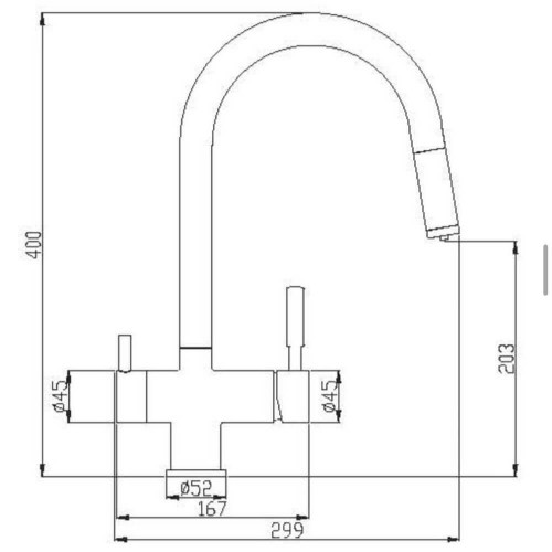 Baterie 3 căi, PREMIER Extend Black, finisaj negru mat, furtun extensibil cu duș, flux separat apă filtrată și apă menajeră (rece și caldă)