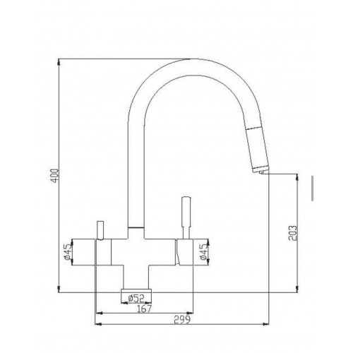 Baterie 3 căi, PREMIER Extend Chrome, finisaj crom lucios, furtun extensibil cu duș, flux separat apă filtrată și apă menajeră (rece și caldă)