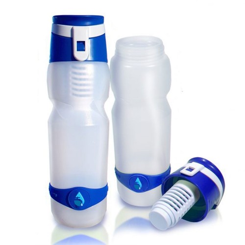 Bidon albastru cu filtru inclus, 750 ml volum, din plastic usor BPA free, forma ergonomica