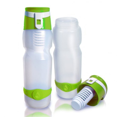 Bidon verde cu filtru inclus, 750 ml volum, din plastic usor BPA free, forma ergonomica