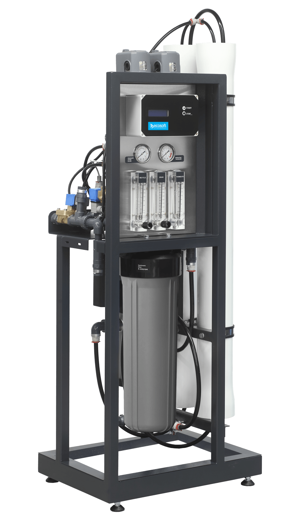 Osmoza inversa industriala, Ecosoft MO12000TP5, profesionala, 2 carcase pentru membrane de 4", controler, prefiltrare si pompa inclusa