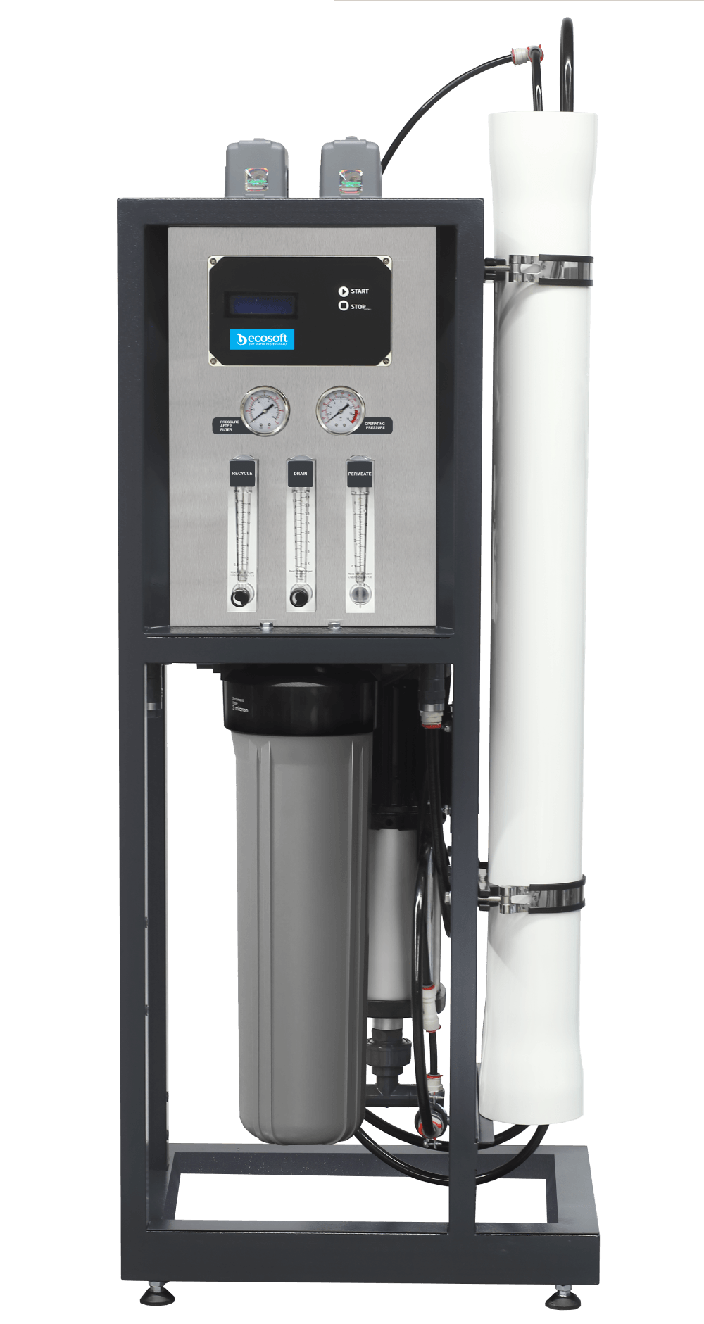 Osmoza inversa industriala, Ecosoft MO12000TP5, profesionala, 2 carcase pentru membrane de 4", controler, prefiltrare si pompa inclusa