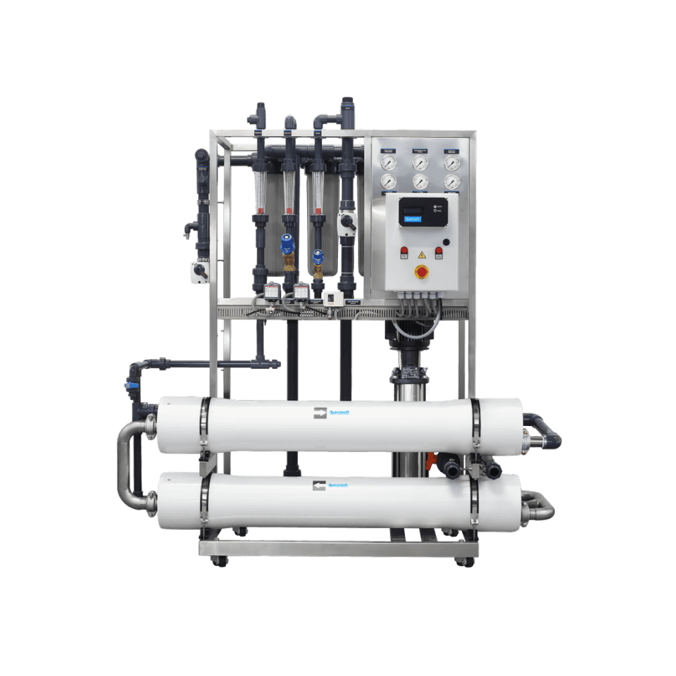 Osmoza inversa industriala, Ecosoft MO2TI5, profesionala, din inox, debit pana la 4 m3/h, carcase pentru 2 membrane de 8", controler, prefiltrare si pompa inclusa