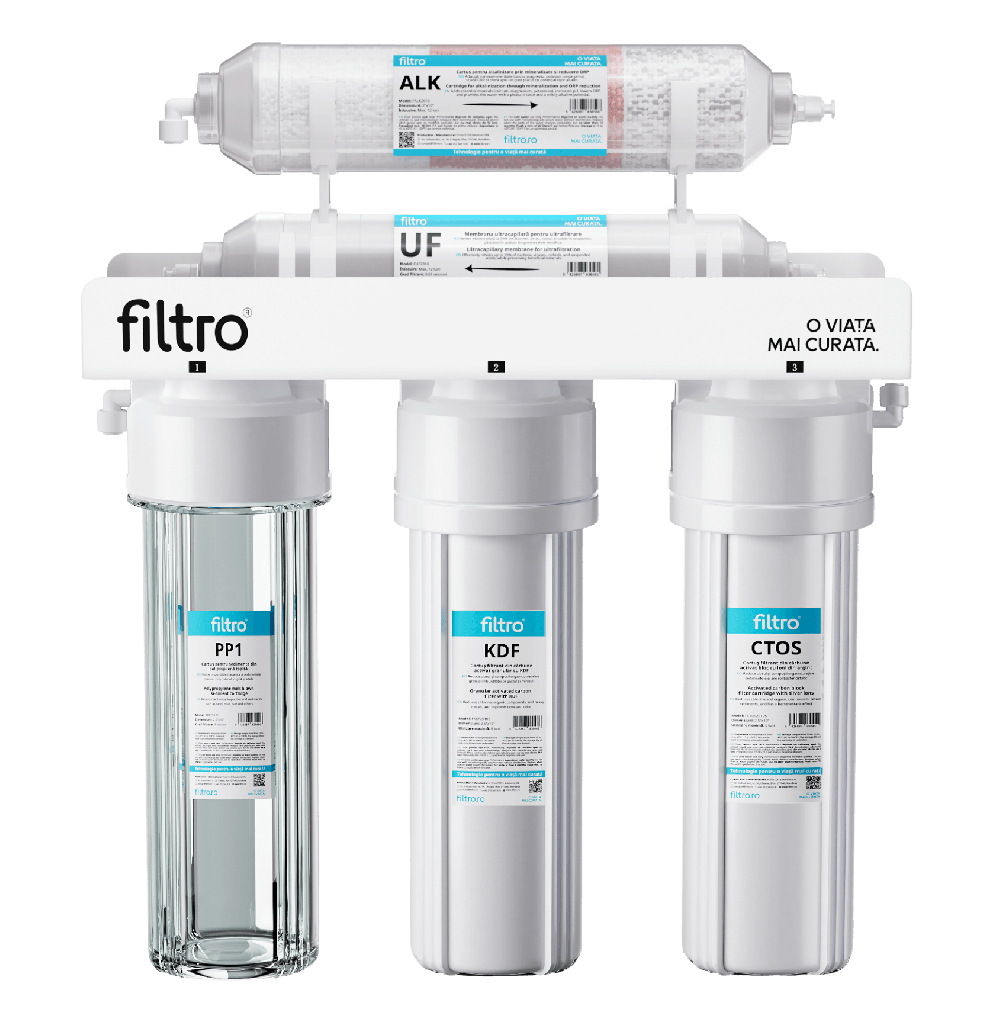 Sistem de ultrafiltrare si alcalinizare, FILTRO Standard ALK5, 3 carcase clasice, membrana de ultrafiltrare 0.01 microni si cartus de crestere PH prin mineralizare