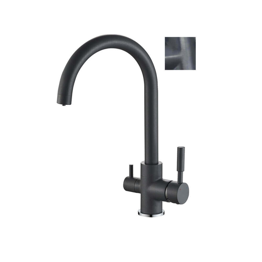 Baterie bucătărie 3 căi cu flux separat apă filtrată, Premier Clasic Black Flash, finisaj negru lucios, cartușe ceramice rezistente, montaj pe chiuvetă, racorduri incluse