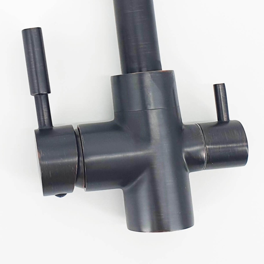 Baterie bucătărie 3 căi cu flux separat apă filtrată, Premier Clasic Black Flash, finisaj negru lucios, cartușe ceramice rezistente, montaj pe chiuvetă, racorduri incluse