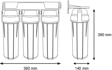 Sistem de ultrafiltrare si alcalinizare, FILTRO UF4 ALCALIN, 3 carcase clasice, membrana de ultrafiltrare 0.02 microni si cartus de crestere PH prin mineralizare