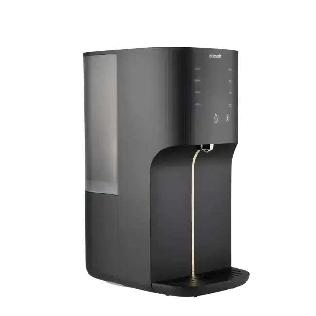 Sistem de osmoză inversă countertop fără instalare Ecosoft CROSS RAY, filtrare 3-in-1, apă caldă cu moduri 45/65/100 °C, sterilizare UV și afișaj TDS