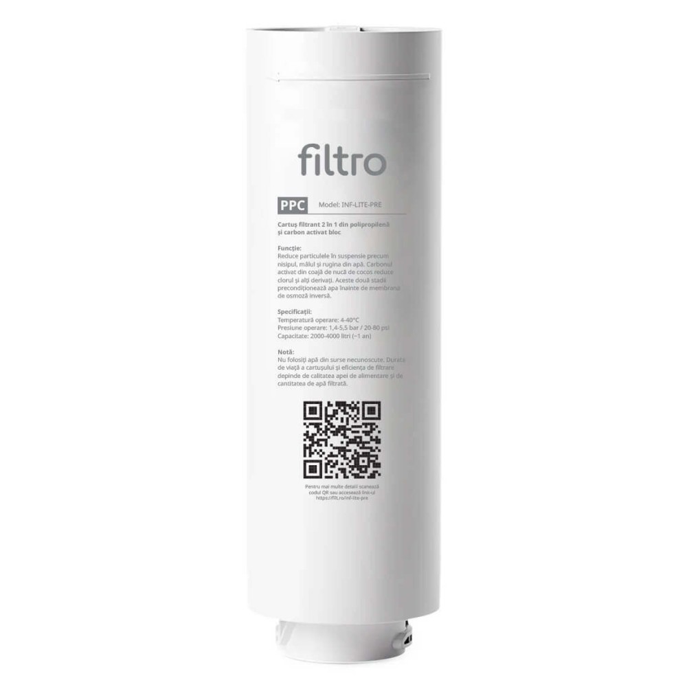 Cartus de filtrare 2 in 1, polipropilena si carbune activat bloc, stadiul 1, sistem twist pentru FILTRO INFINITY Lite