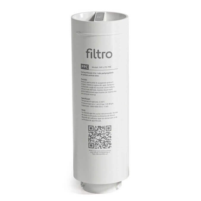 Cartus de filtrare 2 in 1, polipropilena si carbune activat bloc, stadiul 1, sistem twist pentru FILTRO INFINITY Lite