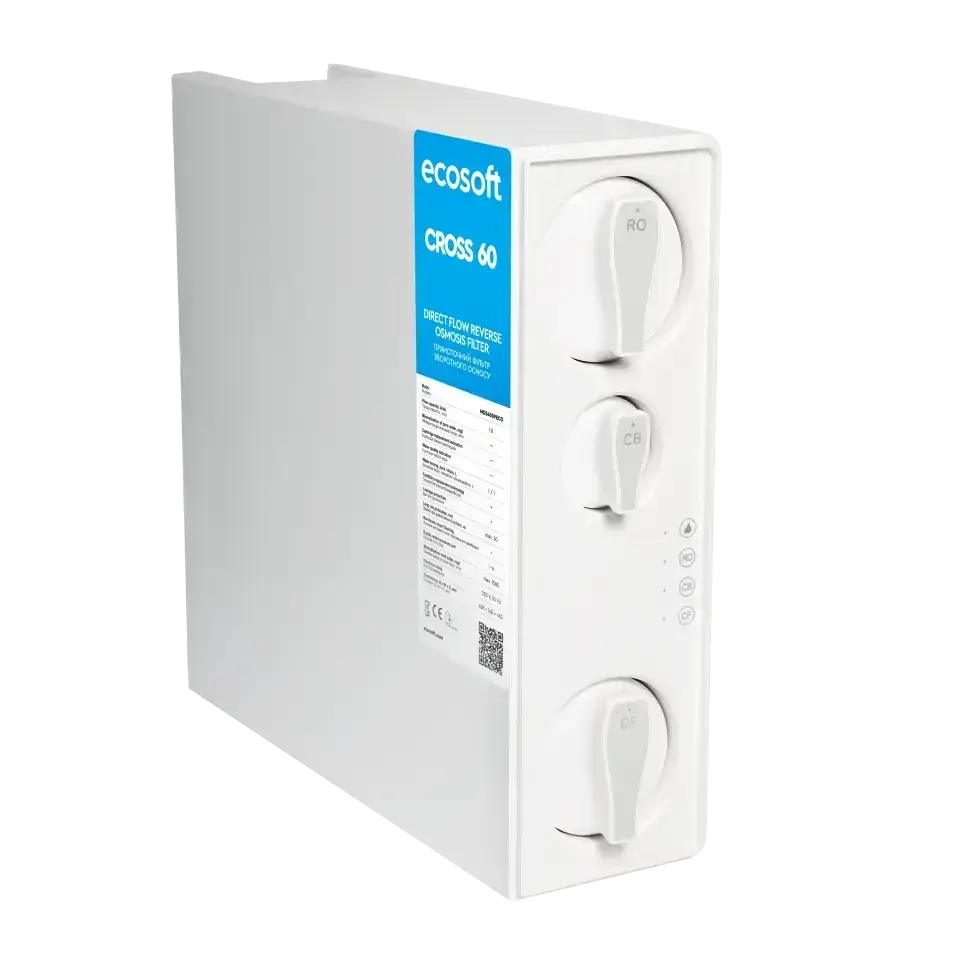 Osmoza inversa direct flow, Ecosoft Cross60, 1 litri/min, cartuse twist, membrana 400 GPD, baterie smart cu indicator