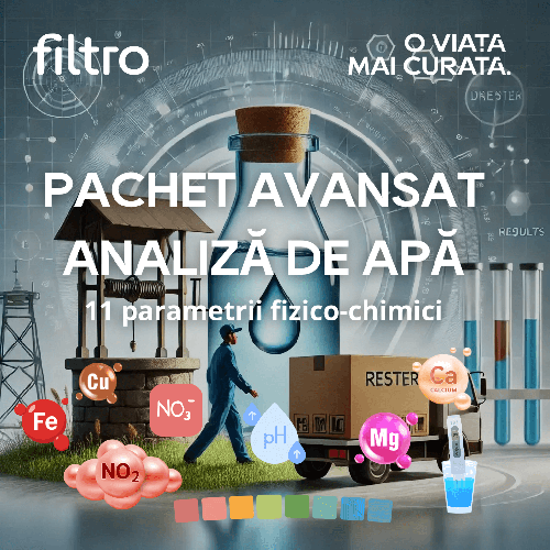 Pachet analiză apă avansat, 11 parametrii fizico-chimici, preluare probă prin curier