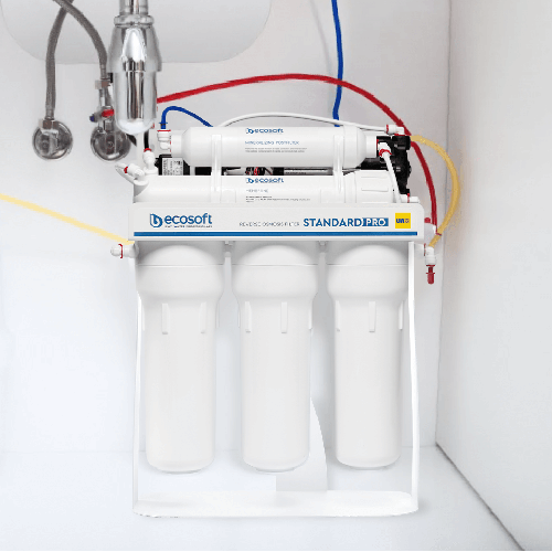 Osmoza inversa cu pompa, Ecosoft Standard MO650M1PSECOST, 6 stadii, pompa de presiune, cadru metalic, membrana de 50 GPD si remineralizare