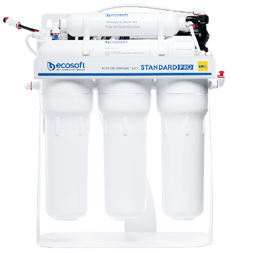 Osmoza inversa cu pompa, Ecosoft Standard MO650M1PSECOST, 6 stadii, pompa de presiune, cadru metalic, membrana de 50 GPD si remineralizare