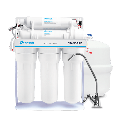 Osmoza inversa cu pompa, Ecosoft Standard MO650M1PSECOST, 6 stadii, pompa de presiune, cadru metalic, membrana de 50 GPD si remineralizare