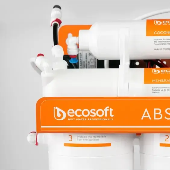 Osmoza inversa premium, Ecosoft Absolute PRO, pompa de presiune pe cadru metalic, 75 GPD, 5 stadii cu postcarbune