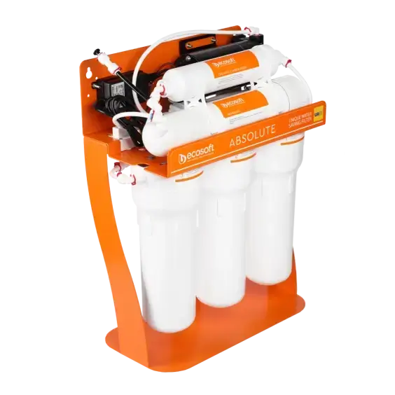 Osmoza inversa premium, Ecosoft Absolute PRO, pompa de presiune pe cadru metalic, 75 GPD, 5 stadii cu postcarbune