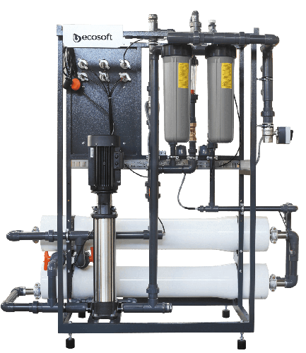 Osmoza inversa industriala, Ecosoft MO2TI5, profesionala, din inox, debit pana la 4 m3/h, carcase pentru 2 membrane de 8", controler, prefiltrare si pompa inclusa