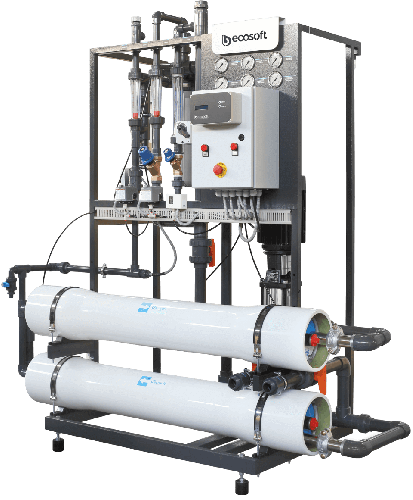 Osmoza inversa industriala, Ecosoft MO2TI5, profesionala, din inox, debit pana la 4 m3/h, carcase pentru 2 membrane de 8", controler, prefiltrare si pompa inclusa