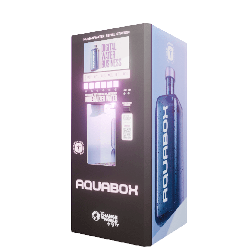 Automat de apa purificata, Aquabox RO, osmoza inversa, display afisare reclame, 250 l/h, 4 metode de plata si administrare de la distanta