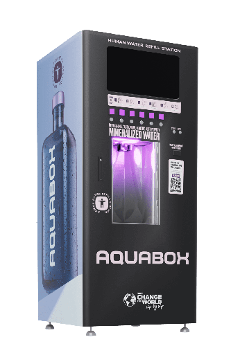Automat de apa purificata, Aquabox RO, osmoza inversa, display afisare reclame, 250 l/h, 4 metode de plata si administrare de la distanta