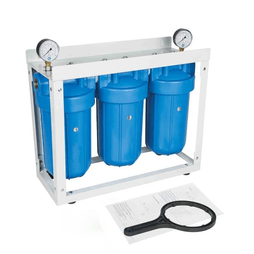 Set 3 carcase BIG BLUE 10″, cadru metalic, manometre si cheie