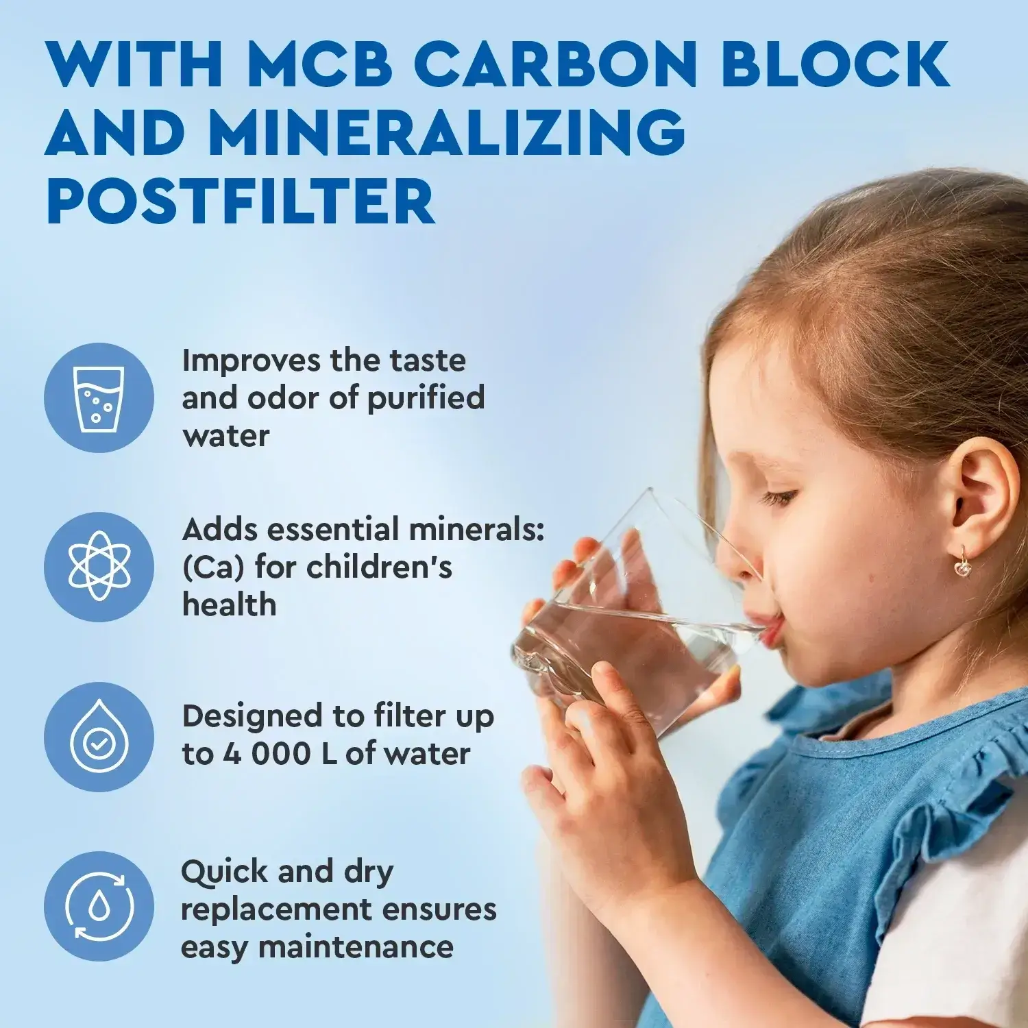 Postfiltru de remineralizare si carbune activat bloc, Ecosoft MCB, compatibil cu sistemul de osmoza inversa Ecosoft Cross90