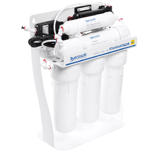 Osmoza inversa standard, Ecosoft Standard MO550PS, pompa de presiune, 50 GPD, 5 stadii cu postcarbune si cadru metalic
