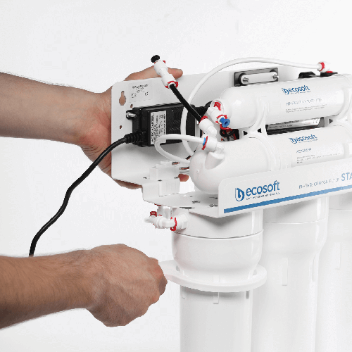 Osmoza inversa standard, Ecosoft Standard MO550PS, pompa de presiune, 50 GPD, 5 stadii cu postcarbune si cadru metalic