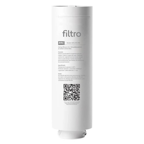 Cartus de filtrare 2 in 1, polipropilena si carbune activat bloc, stadiul 1, sistem twist pentru FILTRO INFINITY Lite