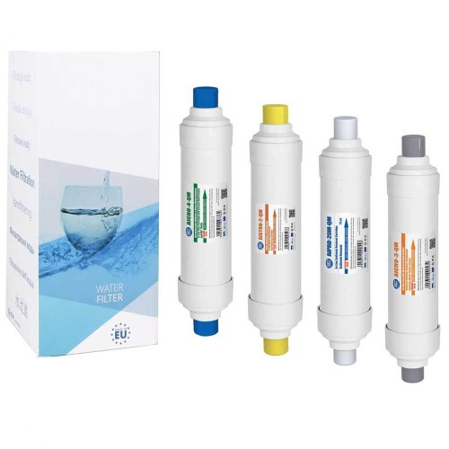 Set de 4 cartuse, AquaFilter EXCITO-B-CLR-CRT, cu conector rapid si carcasa alba