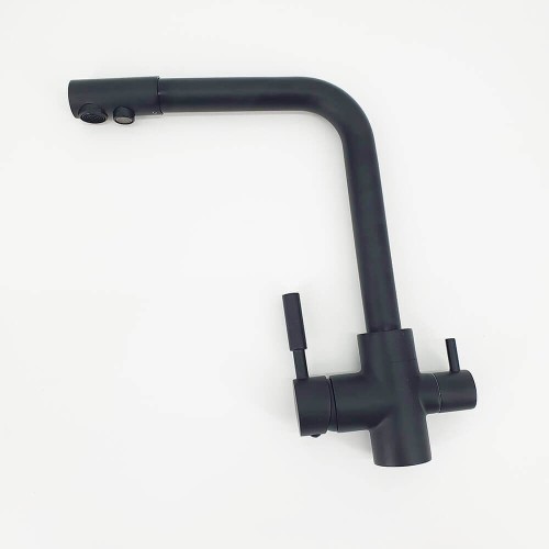 Baterie 3 căi pentru apă filtrată, Premier Tall Black Flash, finisaj negru lucios, flux separat apă rece caldă și filtrată, montaj pe chiuvetă bucătărie