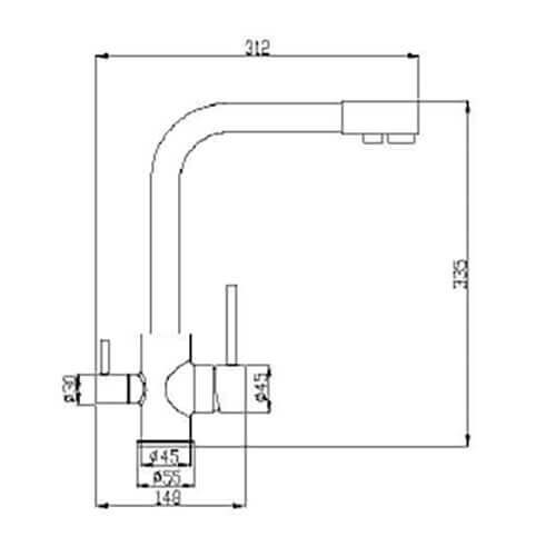 Baterie 3 căi pentru apă filtrată, Premier Tall Black Flash, finisaj negru lucios, flux separat apă rece caldă și filtrată, montaj pe chiuvetă bucătărie