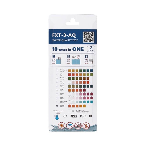 Set 2 benzi a cate 10 teste pentru apa: duritate, PH, alcalinitate, fier, cupru, plumb, nitrati, nitriti, clor, fluor