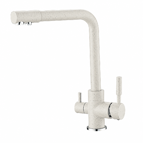 Baterie 3 căi cu flux separat apă filtrată, Premier Tall White Stone, finisaj gri mat design granit, apă rece caldă și purificată, montaj pe chiuvetă bucătărie, rezistentă la peste 500.000 de utilizări