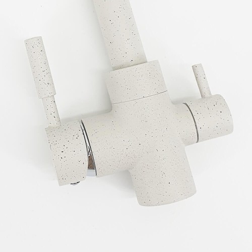 Baterie 3 căi cu flux separat apă filtrată, Premier Tall White Stone, finisaj gri mat design granit, apă rece caldă și purificată, montaj pe chiuvetă bucătărie, rezistentă la peste 500.000 de utilizări
