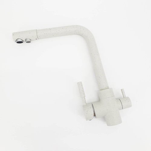 Baterie 3 căi cu flux separat apă filtrată, Premier Tall White Stone, finisaj gri mat design granit, apă rece caldă și purificată, montaj pe chiuvetă bucătărie, rezistentă la peste 500.000 de utilizări