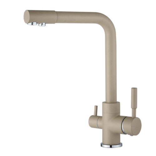 Baterie 3 căi cu flux separat apă filtrată Premier Tall Oat, finisaj bej mat granit, cartușe ceramice durabile, montaj pe chiuvetă, garanție 3 ani