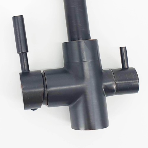 Baterie bucătărie 3 căi cu flux separat apă filtrată, Premier Clasic Black Flash, finisaj negru lucios, cartușe ceramice rezistente, montaj pe chiuvetă, racorduri incluse