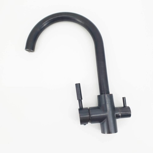 Baterie bucătărie 3 căi cu flux separat apă filtrată, Premier Clasic Black Flash, finisaj negru lucios, cartușe ceramice rezistente, montaj pe chiuvetă, racorduri incluse