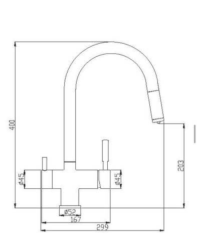 Baterie 3 căi, PREMIER Extend Satin, finisaj crom lucios, furtun extensibil cu duș, flux separat apă filtrată și apă menajeră (rece și caldă)