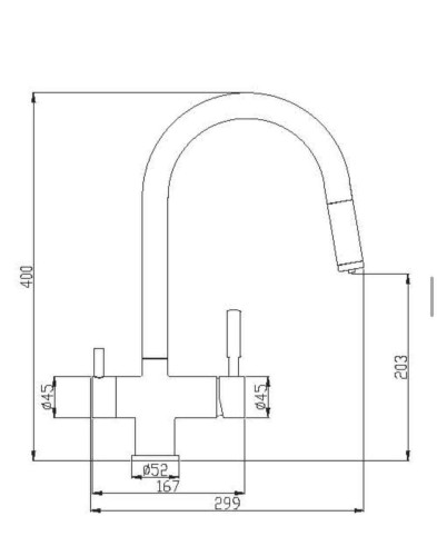 Baterie 3 căi, PREMIER Extend White, finisaj alb, furtun extensibil cu duș, flux separat apă filtrată și apă menajeră (rece și caldă)