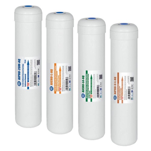 Set 4 filtre cu carcasa alba, filet de 1/4″, sedimente, dedurizare, carbune activat bloc si granular, dimensiune 12