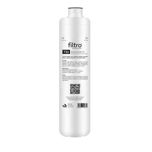 Filtru din carbune activat granular, FILTRO Glaciar T33, carbon activat granular, reglare gust si miros, conectare usoara twist