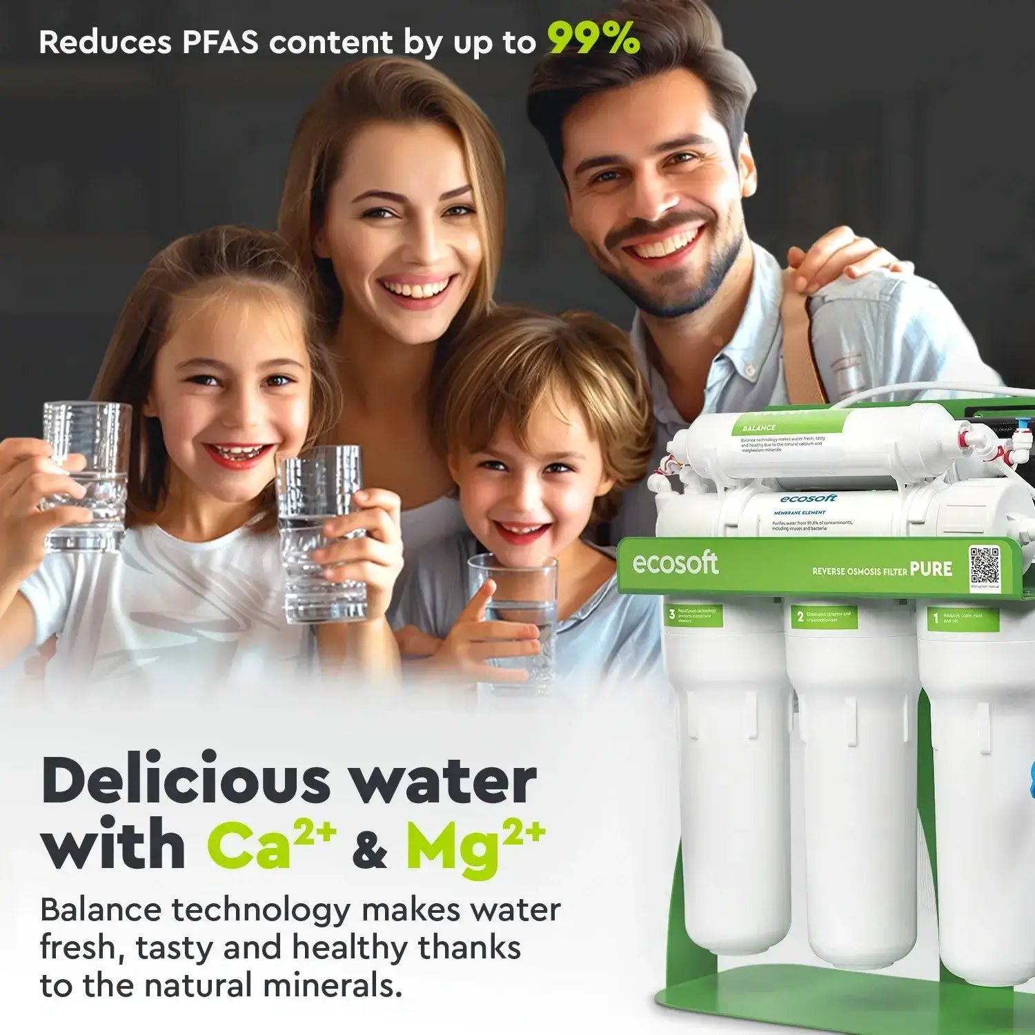 Osmoza inversa, Ecosoft PURE Balance, cu pompa de presiune si eficienta ridicata, 6 stadii, cadru metalic, remineralizare optima