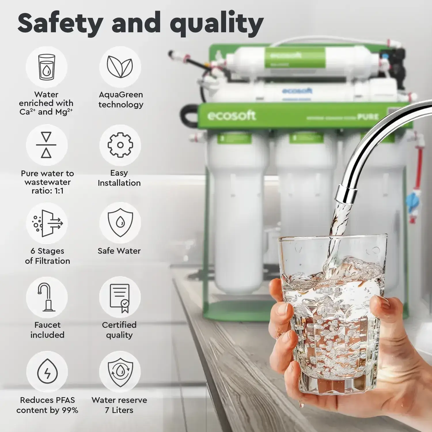 Osmoza inversa, Ecosoft PURE Balance, cu pompa de presiune si eficienta ridicata, 6 stadii, cadru metalic, remineralizare optima