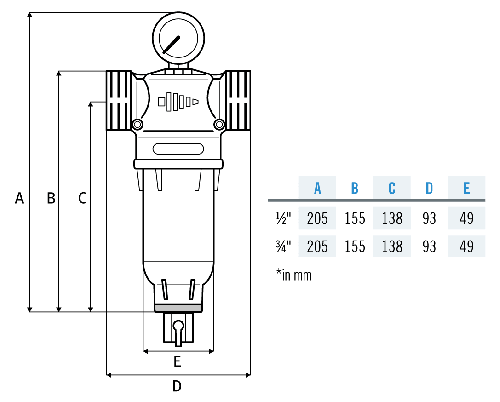 Filtru cu purjare automata, MVG FFNS2P1522, conexiune 3/4", cu manometru
