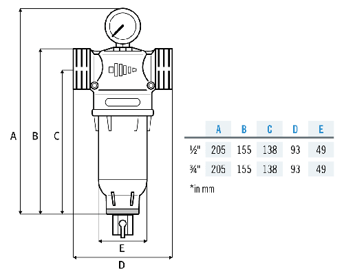 Filtru cu purjare, MVG FFNN2P1522, conexiune 3/4", cu manometru