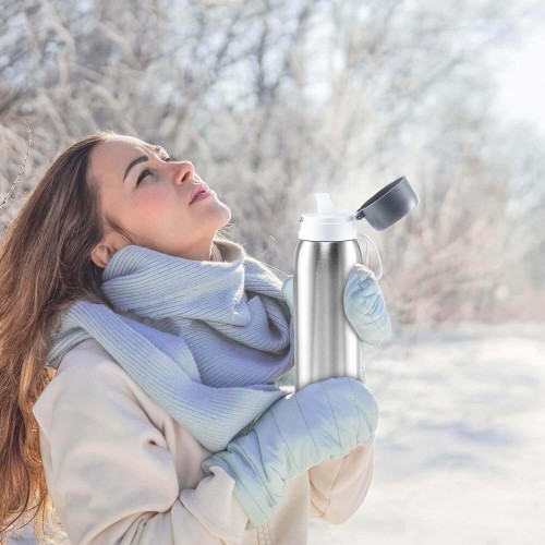 Termos cu cartuș carbon activ, THERMO PURE 740 CB, perete dublu cu vacuum pentru etansare optima pentru 12 ore, finisaj argintiu